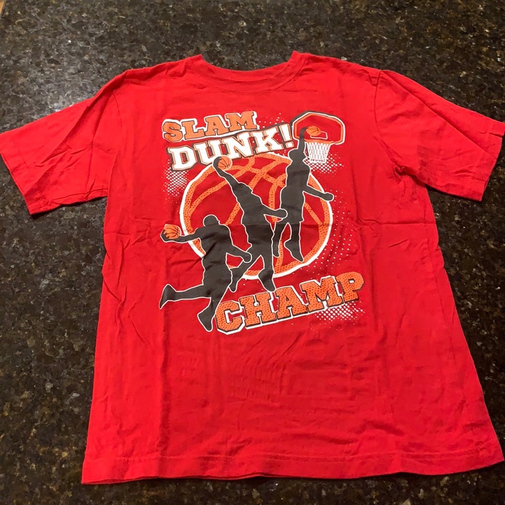 Red Tshirt with cool basketball print in front, size Youth XL
